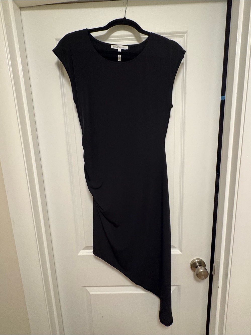 BCBGeneration Black Asymmetrical One-Should Cap-Sleeve Dress